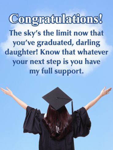 There are absolutely no limits, nothing and nobody can stop your daughter. She’s graduated and the world is her oyster. You can’t wait to see what she does next. Send her the Sky’s the Limit Happy Graduation Card to let her know wherever she goes next she has your full support. You really couldn’t be more proud of your graduate! Proud Of You Quotes Daughter Graduation, Daughter Graduation Quotes, Graduation Wishes For Daughter, Congratulations For Your Graduation, Happy Graduation Quotes, Graduation Quotes For Daughter, Graduation Congratulations Quotes, Happy Graduation Card, Friendship Board