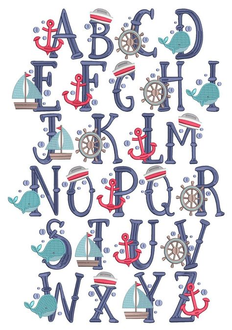 Nautical Alphabet Filled Photobooth Background, Nautical Fonts, Nautical Letters, Nautical Alphabet, Alphabet Letter Crafts, Designs By Juju, Baby Scrapbook Pages, Boy Monogram, Alphabet Wall Art