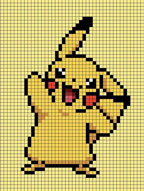 A pixel art template of Pikachu from Pokémon. Pixel Drawing Pokemon, Crochet Pixel Pattern Pokemon, Pokemon Grid Pattern, Pixel Art Pokemon Pikachu, Pixel Art Pikachu, Pixel Art Love, Pikachu Pixel, Pokemon Pixel Art, Pixel Pokemon