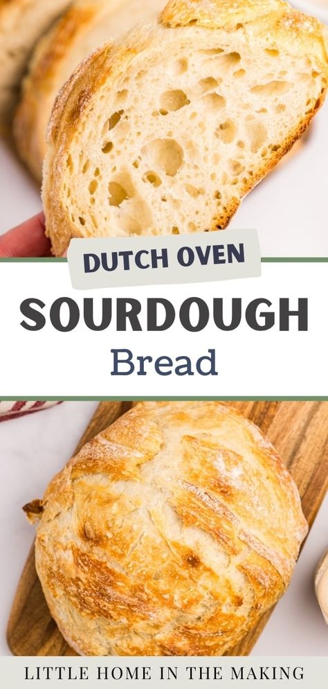 If you're looking for the perfect easy sourdough bread recipe, you have to try this no-knead version. 3 simple ingredients come together to make an airy and delicious loaf of sourdough bread - all made in a Dutch oven. Made with sourdough starter, flour, salt, and some warm water - that's it! Dutch Oven Sourdough Bread Recipe, Dutch Oven Sourdough Bread, Dutch Oven Sourdough, Purposeful Pantry, Sourdough Boule, Easy Sourdough Bread Recipe, Sourdough Bread Starter, Sourdough Starter Discard Recipe, Dutch Oven Bread