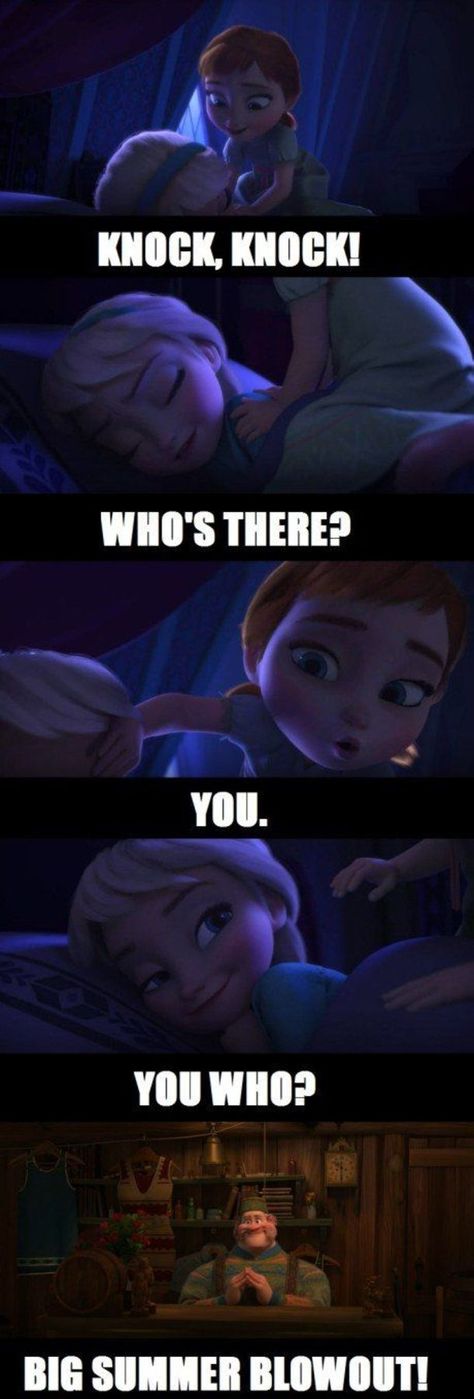 Big Summer Blowout, Knock Knock Who's There, Humor Disney, Funny Disney Memes, Funny Disney Jokes, Funny Disney, Disney Jokes, Very Funny Pictures, Disney Memes