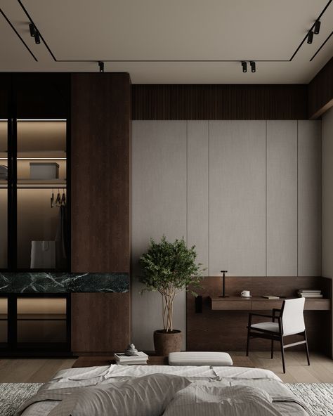 JAPANDI BEDROOM DESIGN :: Behance Japandi Interiors Bedroom, Japandi Bedroom Design, Elegant Bedroom Design, Japandi Bedroom, Black Bedroom Design, Study Room Design, Japandi Interior, Architecture Concept, 3d Studio