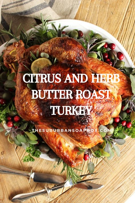 The easiest turkey ever made. This Citrus and Herb Butter Roast Turkey Recipe is moist, tender and juicy. So simple to make and will definitely steal the show at your Thanksgiving dinner. Smoked Butter, Teacher Video, Thanksgiving Entree, Butter Turkey, Rosemary Turkey, Traeger Cooking, Butter Herb, Herb Roasted Turkey, Herb Turkey