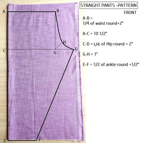 Make Easy & comfortable {Straight pants} - sewing pattern - Sew Guide Palazzo Pattern Drafting, Straight Pant Pattern, Pant Stitching Pattern, Stitching Patterns Sewing, Easy Pants Sewing Pattern, Straight Pants Pattern, Easy Pants Pattern, Straight Pants Design, Trouser Pants Pattern