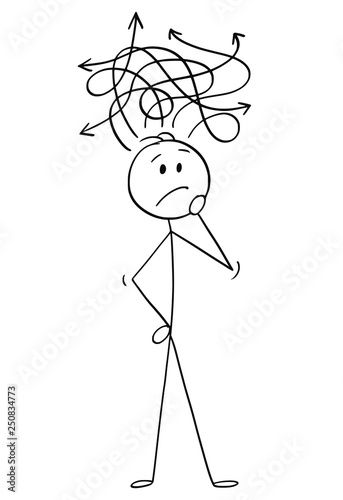 Stock Image: Cartoon stick figure drawing conceptual illustration of confused man or businessman thinking about problem. Confused Illustration Art, Stick Figure Thinking, Person Thinking Drawing, Confused Drawing, Stick Figure Tattoo, Stick Man Drawing, Thinking Drawing, Dangerous Person, Stick Men Drawings