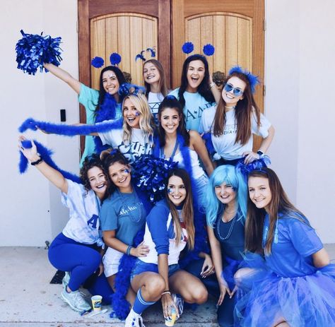 Alpha Delta Pi Blue Costume Ideas Blue Outfits For Spirit Week Fun, Blue Out Pep Rally, Spirit Week Blue Day, Blue Pep Rally Outfits, Spirit Day School Colors Outfit, Blue Out Day Spirit Week, Camp Color Wars Outfit, Blue Out Spirit Day, All Blue Spirit Day Outfits