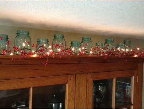 Decorating Above Kitchen Cabinets For Christmas, Lights Above Kitchen Cabinets, Above Cabinet Christmas Decor, Christmas Decor Above Kitchen Cabinets, How To Decorate Above Kitchen Cabinets, Decorating Above Cabinets, Decor Above Kitchen Cabinets, Above Cabinet Decor, Light Grey Kitchen