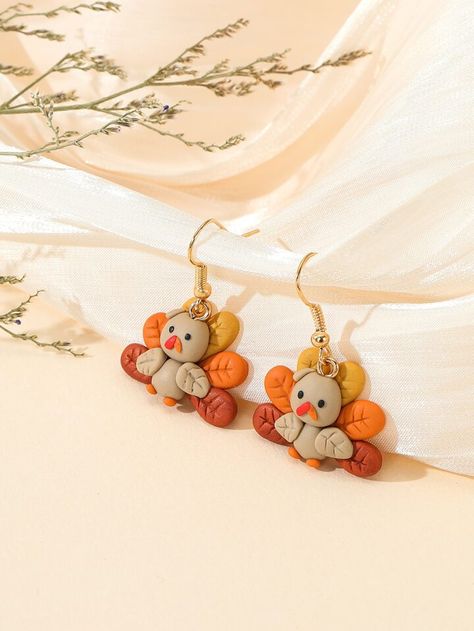 Polymer Clay Fall Ideas, Thanksgiving Polymer Clay Earrings, Polymer Clay Crafts To Sell, Fall Polymer Clay Earrings, Holiday Jewelry Ideas, Fall Polymer Clay, Turkey Earrings, Fall Earring, Earring Inspo