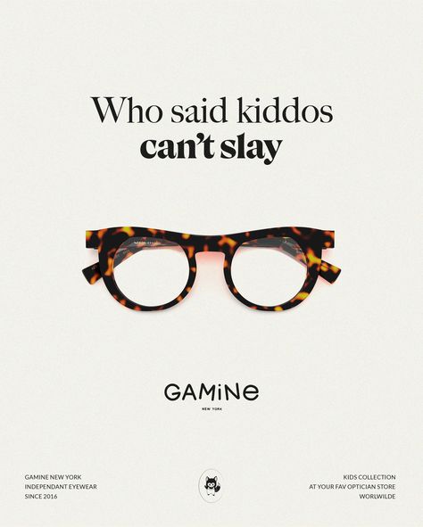 GAMINE KIDS 💜 #kidsfashion #kidseyewear #lunettes #eyewear #gaminenyc Sunglasses Social Media Design, Eyewear Advertising, Optician Marketing, Baby Glasses, Polaroid Eyewear, Eyes Glasses, Eyewear Kids, Ad Ideas, New Branding