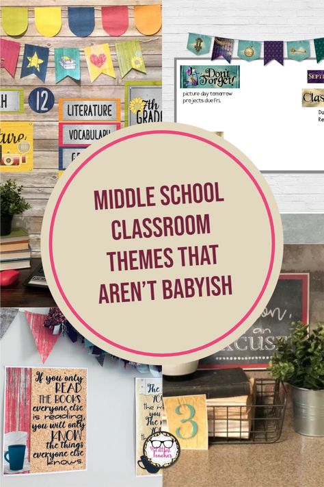 Here are ideas for 7 different middle school classroom décor themes that are fun but age-appropriate! #classroomdecor #middleschool #iteachtoo #TheLittlestTeacher Middle School Decorating Ideas, Middle School Room Ideas, Middle Classroom Decor, Classroom Design Middle School, Grade 7 Classroom Setup, Cool Middle School Classrooms, Classroom Middle School Decorations, Classroom Theme Ideas Middle School, Middle School English Classroom Decorations Decorating Ideas