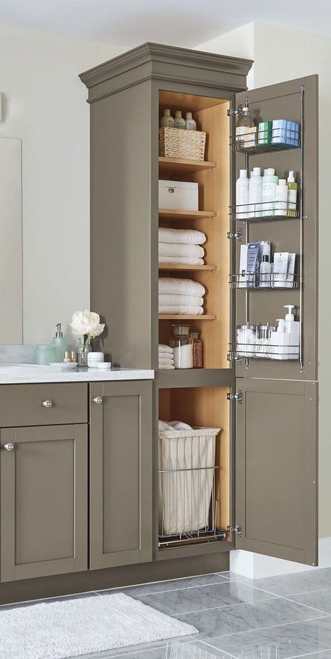 An organized bathroom vanity is the key to a less stressful morning routine! Check out our storage and organization ideas. #BathroomVanity Bathroom Cabinets Designs, Handy Tools, Kabinet Dapur, College Organization, Bathroom Closet, Bathroom Redesign, Bathroom Remodel Designs, Bathroom Remodel Shower, Upstairs Bathrooms