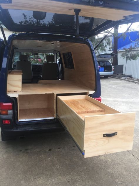 Small Van Interior Ideas, Vw Transporter Camper Conversion, Small Van Build Layout, Small Van Build Ideas, Small Camper Conversion, Vw Van Conversion, Small Van Conversion Interior, Small Van Layout, Small Campervan Conversions