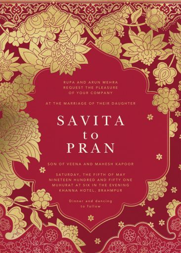 Paperless Post - Sanganeri by Paperless Post India Wedding Invitations, Digital Wedding Invitations Indian, Traditional Indian Wedding Invitations, Luxury Indian Wedding Invitations, Wedding Invitations Indian, Indian Wedding Invite, Red And Gold Wedding, Indian Invitation Cards, Indian Invitations