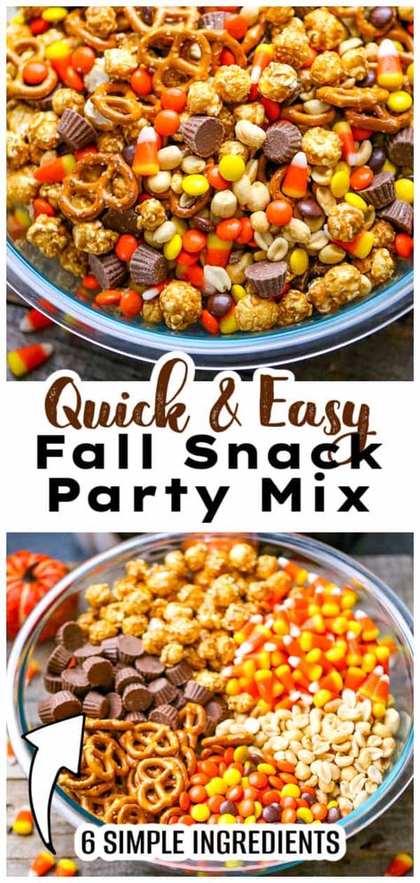 Fall Snack Mix Ideas, Fall Snack Mix Recipes, Fall Chex Mix Recipes, Fall Party Snacks, Fall Snack Mixes, Party Mix Snacks, Snack Mix Recipe, Halloween Snack Mix, Salty Caramel