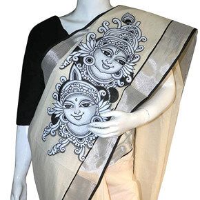 Sketch of Lord Krishna in the front portion of a Silver Jerry Kerala Saree #Mural, #KeralaSaree, #Saree, #MuralPainting #FabricPainting #PaintingOnSaree #SingleColorMural #BeautifulSaree #BestMural #WIFD #WavesInstituteofFashionDesigning #Calicut #Kozhikode #Kerala Fabric Mural, Mural Sketch, Flute Drawing, Color Mixing Chart Acrylic, Fabric Paint Shirt, Saree Painting Designs, Mural Paintings, People Design, Saree Painting