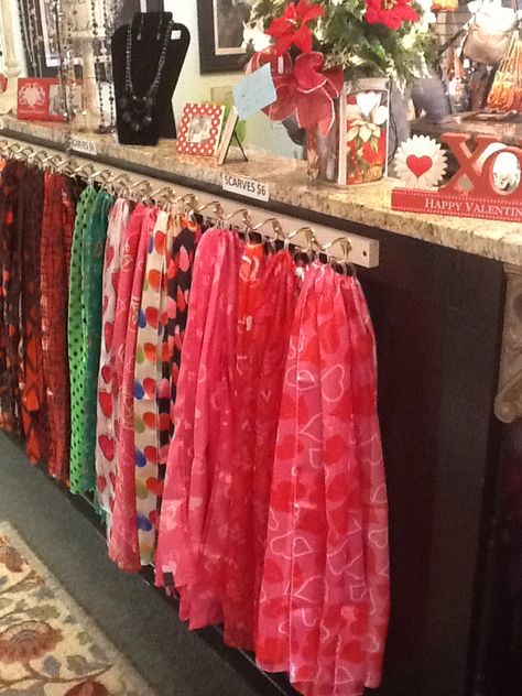 Silk-like scarves, 13" x 60"  Amazing price of $6 each.  Visit the Marmalade Tree to see for yourself in Oswego, Il. Craft Show Display Ideas, Show Display Ideas, Gift Shop Displays, Scarf Display, Craft Booth Displays, Boutique Display, Craft Fair Displays, Craft Display, Market Displays