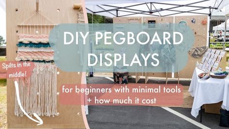 In this tutorial we go over all the materials and steps needed for making your own DIY Pegboard displays for pop up markets that split in the middle for easy transport. This guide is perfect for people who know nothing about woodworking and have little to no tools. pegboard display, pegboard ideas, pegboard craftroom, pegboard display craft show, peg board display, peg board walls, diy pop up shop display, diy market dtand, diy market display, craft show booth display ideas, craft show booths Peg Board Displays For Craft Shows, Diy Pegboard Market Display, How To Make Pegboard Display, Peg Board Pop Up Display, Peg Board Standing Display, Wood Peg Board Display, Diy Pop Up Market Display, Diy Display Wall Craft Fairs, Diy Table Top Pegboard Display