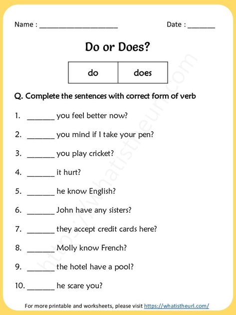 Using Do and Does in the starting of a sentence may look easy.  But there are sometimes, the students need to identify whether they need to use Do or Does.  This worksheet has 20 questions with “Do” and “Does”. Please download the PDF Do or Does Worksheets for grade 3 – Exercise 6 Simple Present Tense Worksheets, Logic And Critical Thinking, Grammar Questions, English Grammar Exercises, Teacher Motivation, Worksheets For Grade 3, English Activities For Kids, English Teaching Resources, Language Worksheets