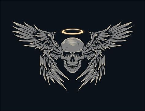 Wing Illustration, Skull Template, Alas Tattoo, Wing Drawing, Dark Illustration, Indian Skull, Vintage Template, Winged Skull, Image Overlay