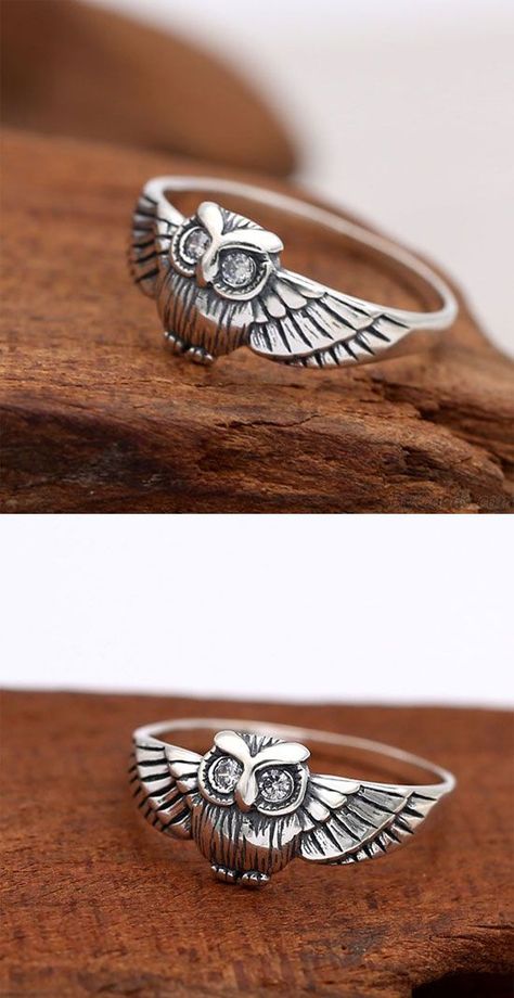 Outstanding Dresses, Animal Rings Jewelry, Jewlery Rings, Ladies Silver Rings, Owl Animal, Iron Jewelry, Elephant Ring, Unique Rings Vintage, Retro Accessories