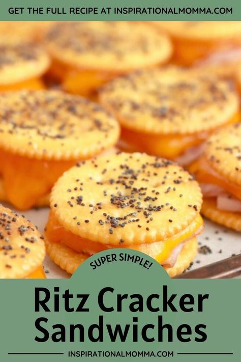 Closeup shot of Ritz cracker sandwiches on baking sheet. Ritz Cracker Party Sandwiches, Ritz Cracker Sandwiches, Cracker Sandwiches, Toast Aperitif, Ritz Cracker Recipes, Ritz Cracker, Pizza Sandwich, Party Sandwiches, Appetizers Easy Finger Food