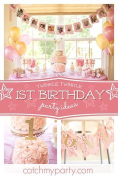 Swoon over this pretty twinkle twinkle little star 1st birthday party. The birthday and smash cakes are gorgeous!! See more party ideas and share yours at CatchMyParty.com #catchmyparty #partyideas #twinkletwinkle #girl1stbirthdayparty Twinkle Twinkle Birthday, Slatki Sto, Pink Flamingo Birthday, 1st Rodeo, Pink Flamingo Party, Smash Cakes, 1st Birthday Party For Girls, Boys 1st Birthday Party Ideas, Flamingo Birthday Party