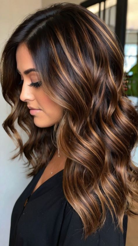 #HairStyles#HairInspiration#HairGoals#HairTrends#HairFashion#HairIdeas#HairTransformations#HairArt#HairLove#HairInspo#HairMagic#HairDesign#HairCare#HairJourney#HairMakeover#HairTips#HairColor#Hairstylist#HairCut#HairDo#HairBraids#airUpdo#CurlyHair#StraightHair#ShortHair#LongHair#NaturalHair#WeddingHair#BridalHair#HairFashion Brunette Hair With Highlights, Brunette Balayage Hair, Caramel Highlights, Brown Hair Balayage, Winter Hair Color, Winter Hair, Balayage Brunette, Hair Color And Cut, Brown Hair With Highlights