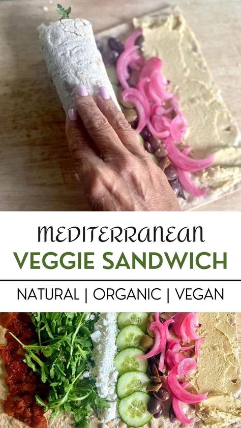 Mediterranean Veggie Sandwich, Easy Mediterranean Diet Recipes, Veggie Sandwich, Mediterranean Diet Recipes, Meatless Meals, Wrap Sandwiches, Mediterranean Recipes, Smoothie Diet, Vegetarian Dishes