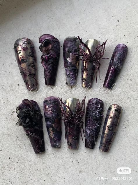 Vintage Goth Nails, Corp Core Aesthetic, Goth Manicure, Gore Nails, Punk Nails, Gothic Nails, Music On Spotify, Goth Nails, Grunge Nails