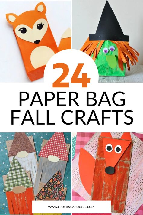 Crafts Using Paper Bags, Brown Paper Bag Fall Crafts, Halloween Lunch Bag Craft, Fall Paper Bag Crafts For Kids, Paper Bag Puppet Ideas, Paper Bag Fall Crafts For Kids, Paper Bag Crafts Diy, Paper Sack Crafts, Paper Bag Crafts For Preschoolers