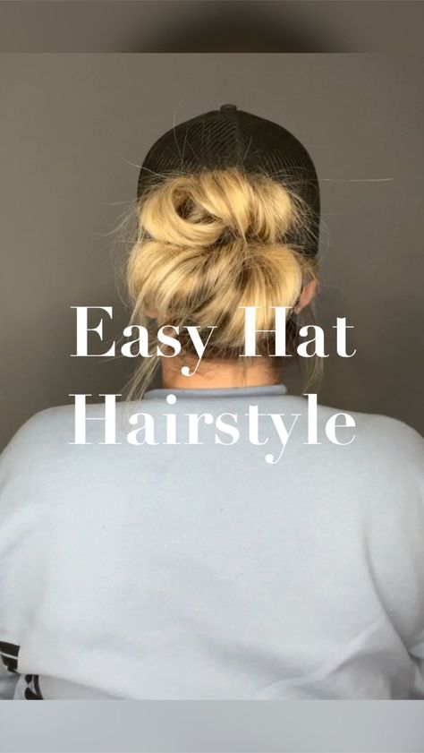 Kim Vandermooren | Your Canadian Hair + Makeup Gal | I wear hats quite often in the summer and this is one of my fav ways to wear my hair with a hat. It’s quick, full, fun and off the neck… | אינסטגרם Hair Through Hat, Up Do With Hat, Hair Under A Hat, Bun For Hat, Hat Hairstyles Thick Hair, Hair Bun With Hat, Hair Up With Hat Style, How To Style A Ball Cap, Hair Ideas With A Hat