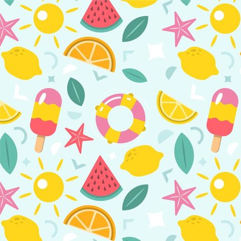 Repeat Pattern Wallpaper, Summer Prints Pattern, Summer Pattern Wallpaper, Summer Pattern Design, Summer Elements, Summer Vector, Beach Pattern, Summer Illustration, Water Patterns