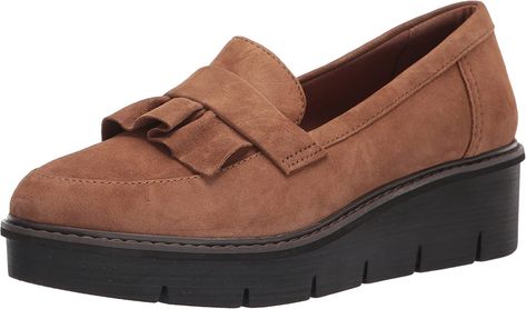 AmazonSmile | Clarks Women's Airabell Slip Loafer | Shoes Women Loafers, Wedge Loafers, Platform Loafers, Clarks Women's, Womens Clarks, Dark Khaki, Brown Suede, Loafers For Women, Slip Ons