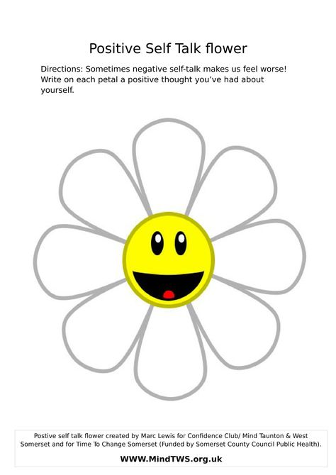 Positive Talk Activities, Positive Thinking Activities For Kids, Positive Worksheets, Positive Self Talk Worksheet, Positive Self Talk Activities, Self Talk Worksheet, Flowers Worksheet, Mental Health Activity, Coping Skills Activities