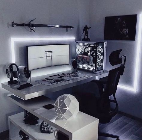 Games Room Inspiration, Small Game Rooms, Gaming Desk Setup, Best Gaming Setup, Computer Gaming Room, Gamer Setup, Computer Desk Setup, Home Studio Setup, Gamer Room Decor