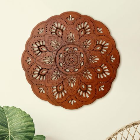 PRICES MAY VARY. Invite Peace into Your Home - Take in nature's beauty through our wood wall decor! Representing wholeness & harmony, our flower of life decor helps relax your mind & body—bringing calmness into your life Wood Veneer for Lasting Durability - Our wooden mandala is made from reclaimed wood with a veneer coating to ensure it'll last for years; Its natural grains & rich color add warmth to any space Exquisite Design for a Unique Masterpiece - Our Leafy Forest mandala boasts intricate Wood Mandala Wall Decor, Forest Inspired Bedroom, Forest Mandala, Circular Wall Art, Lipan Art, Inviting Aesthetic, Yoga Room Decor, Terracotta Wall Art, Mandala Wall Decor