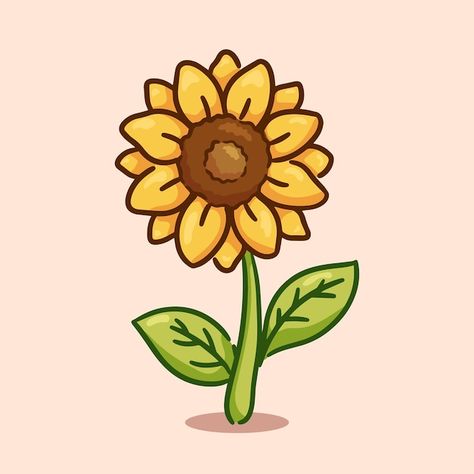 Yellow Things Drawing, Mini Sunflower Drawing, Sun Flower Drawing Doodles, Cute Flowers Draw, Sun Cute Illustration, Sunflower Vector Art, How To Draw A Sun Flower, Sunflower Cartoon Drawing, Sun Flower Art Drawing