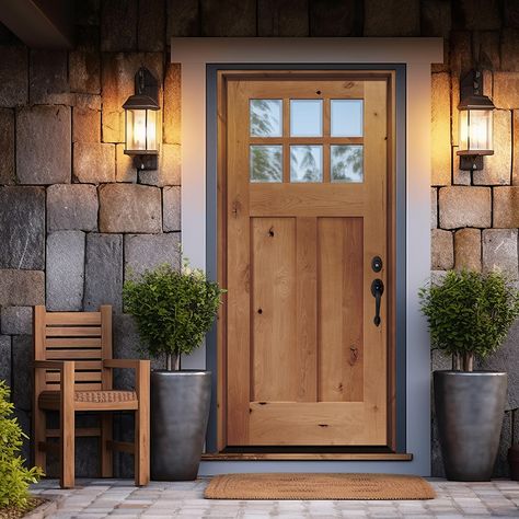 Front Door Solid, Craftsman Front Door, Rustic Exterior Doors, Cabin Porches, Front Door Makeover, Exterior House Paint Color Combinations, Wood Front Doors, Remodeling Mobile Homes, Entry Way Design