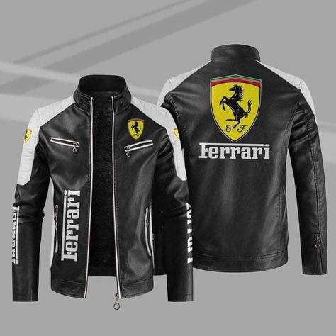 $ 130 Ferrari Motorcycles Racing Faux Leather Jacket. Free Shipping US Red And Black Jacket, Ferrari Jacket, Bike Leathers, White Leather Jacket, Motor Bike, Vintage Biker, Bike Riding, Leather Jacket Style, Racing Jacket