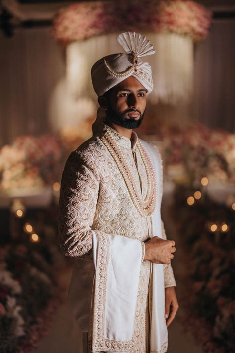 Take a look at the stunning wedding attire of the groom during this beautiful wedding ceremony. This is sure to get you excited for your big day! | HILTON COLUMBUS AT EASTON WEDDING | Planner : B3 Event Management | Floral : Weddings InStyle Inc. | Portrait Photography | Wedding Details | Indian Wedding Photoshoot | Mens Wedding Poses, Indian Groom Portraits, Indian Groom Poses Portraits, Wedding Look For Groom, Groom Shoot Poses, Indian Groom Photoshoot, Wedding Poses For Groom, Indian Groom Photography Poses, Groom Photoshoot Indian