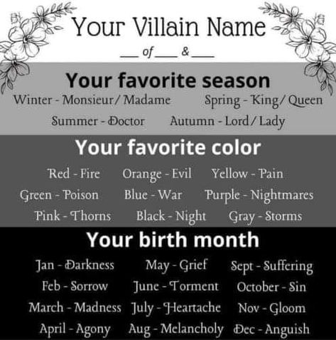 Lady of Fire and Darkness Your Villain Name, Funny Name Generator, Menulis Novel, Oc Things, Villain Names, Writing Fantasy, Výtvarné Reference, Writing Dialogue Prompts, Creative Writing Tips