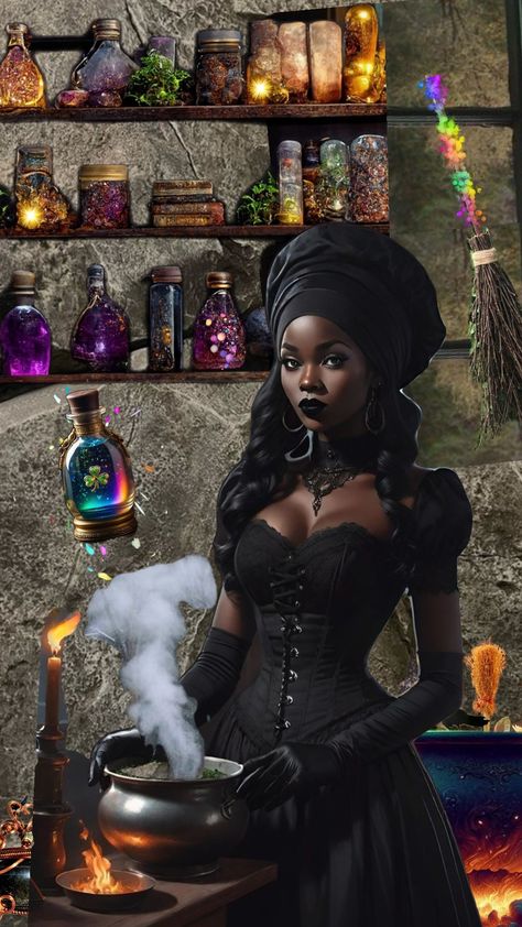 #Halloween #witch #magic #spooky #spells #magical #mystical #blackwoman #blackwomanart #Halloweenart #blackgirlaesthetic #blackgirlshuffles #witchaesthetic #magicalaesthetic #magicalgirl Southern Witch, Black Witches, W.i.t.c.h Aesthetic, Black Magic Woman, Black Witch, Witch Magic, Fantasy Paintings, Black Women Art, Black Magic