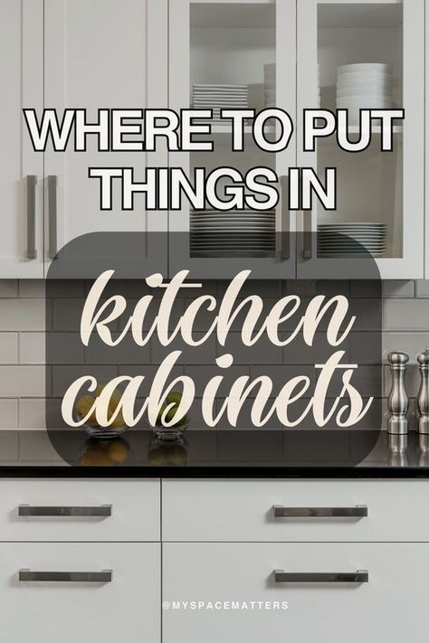 Tackled my kitchen organization this weekend and I'm in love with the results! These ideas are gold. Organizing Glasses In Kitchen Cabinets, Organization Of Kitchen Cabinets, Kitchen Cabinets Where To Put Things, New Kitchen Cabinet Organization, Kitchen Top Organization Ideas, Kitchen Vitamin Storage Ideas, Kitchen Glassware Organization, Organization For Deep Cabinets, Kitchen Cabinet Plate Organization