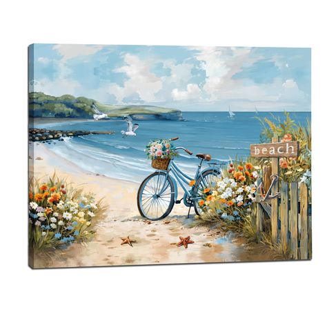 PRICES MAY VARY. High-definition canvas print of a blue ocean beach scene Comes framed and ready to hang on the wall Measures 11 x 15 inches; lightweight at 5 ounces Perfect for decorating living rooms, bedrooms, dorms, offices Great gift idea for birthdays, holidays, weddings, anniversaries Fade and water resistant canvas print High-definition picture photos are printed on a thick, canvas in bright colors to create an original natural and masterpiece look. The artwork has been framed and can be Chubby Mermaid, Decorating Living Rooms, Seascape Artwork, Beach Canvas Wall Art, Theme Wall, Ocean Pictures, Beach Canvas, Beach Scene, Blue Wall Art