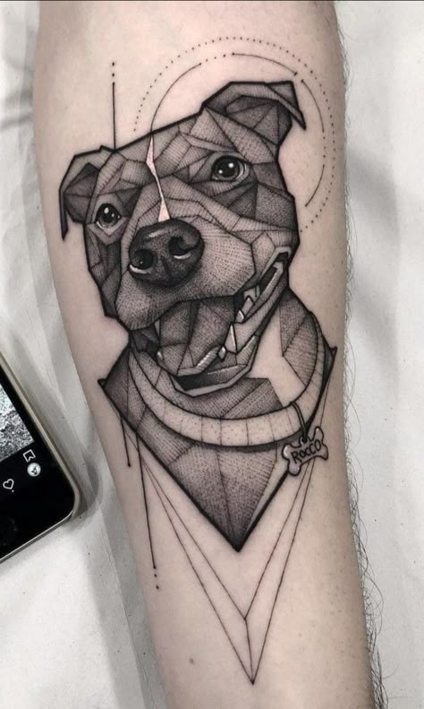 Female Dog Tattoo Ideas, Tattoo Dog Portrait, Dog Tattoo Pitbull, Staffordshire Bull Terrier Tattoo, American Bully Tattoo, Pet Tattoos Dog, Lola Tattoo, Geometric Dog Tattoo, Pet Portrait Tattoos