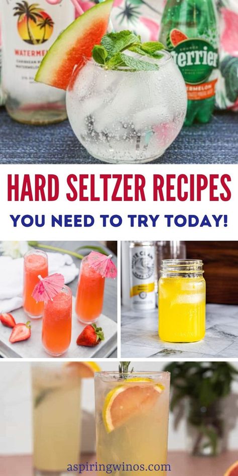 Dive into the World of Hard Seltzer with These Amazing Recipes | Hard Seltzer Recipes | Must try cocktail recipes | Mix it up with these Hard Seltzer cocktails #Cocktails #HardSeltzer #WhiteClaw #LowCal #Drinks #Recipes Cocktails With Seltzer, Tequila Seltzer Drink, Vodka Seltzer Cocktails, Seltzer Cocktails, Bourbon Drinks Recipes, Fruity Mixed Drinks, Bartender Drinks Recipes, Summer Pasta Salad Recipes, Bartender Drinks