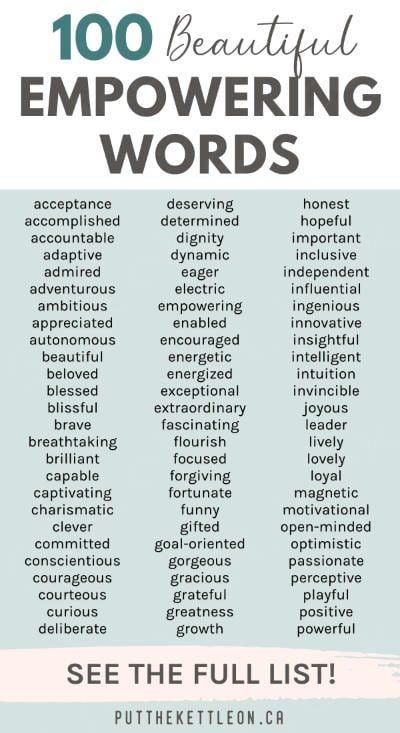 Empowering words for women to express themselves and others. Inspiring words of empowerment to describe a strong woman. Use them today! Personality Description Words, Words Of Empowerment, Postive Words, Words For Women, Words To Describe People, Describe Someone, English Knowledge, Words To Describe Someone, A Strong Woman