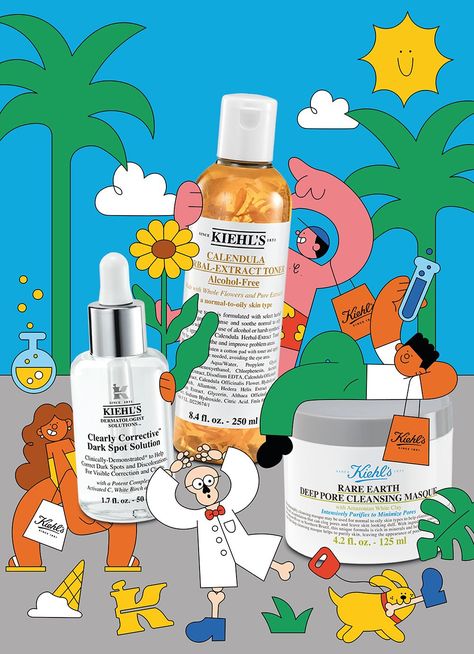 Dan Woodger brings the sunshine for Kiehl's China 618 campaign ☀️ for the annual summer shopping event Dan Woodger was tasked with creating vibrant characters that embody the fun spirit of the brand in his signature retro illustration style 🙌🏼⁠ ⁠ #illustration #illustrator #illustrate #2d #design #characterdesign #kiehls #skincare #product #cartoon #kiehlschina #campaign #campaignillustration #character #art #artist #illustrationartist #creativeagency Skincare Illustration, Products Illustration, Kiehls Skincare, Animation Production, Design Campaign, Skin Aesthetics, Summer Shopping, Doodle Cartoon, Summer Campaign