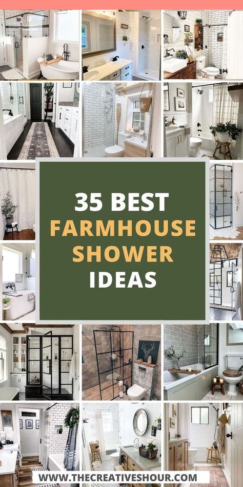 Dive into rustic elegance with our farmhouse tile shower ideas for master bathrooms. Each design showcases the timeless beauty of tile floors and the cozy appeal of curtain-equipped showers. Whether you're renovating a large space or adding rustic touches to your existing setup, these ideas will inspire you to blend functionality with the rural charm of farmhouse aesthetics. Perfect for those looking to integrate a tub into their serene retreat. Farmhouse Bathroom With Shower Only, Farmhouse Master Shower Tile, Rustic Master Shower Ideas, Rustic Bathroom Tile Floor, Modern Farmhouse Master Shower Tile, Modern Rustic Bathroom Tile, Bathroom Remodel On A Budget Farmhouse, Rustic Farmhouse Master Bath, Modern Rustic Bathroom Ideas Master Bath Shower Tiles