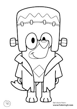 Rusty from Bluey Halloween Coloring Pages Bluey Halloween Printable, Halloween Colouring Pages For Kids, Paw Patrol Halloween Coloring Pages, Halloween Kid Coloring Pages, Fall Activities For Kids Free Printable, Halloween Coloring Pages Disney, Pre K Coloring Pages, Bluey Halloween Coloring Pages, Free Printable Halloween Crafts